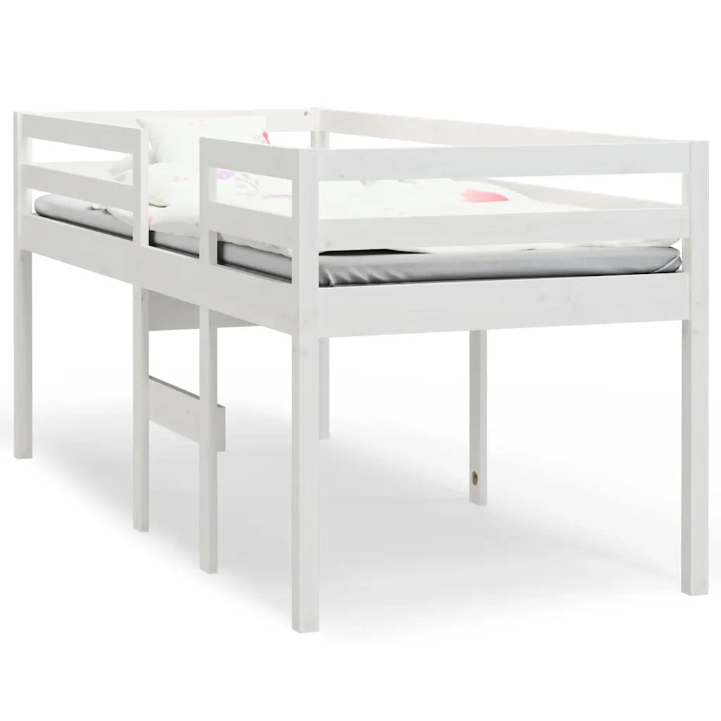 Letto a Soppalco Bianco 75x190 cm in Legno Massello di Pino