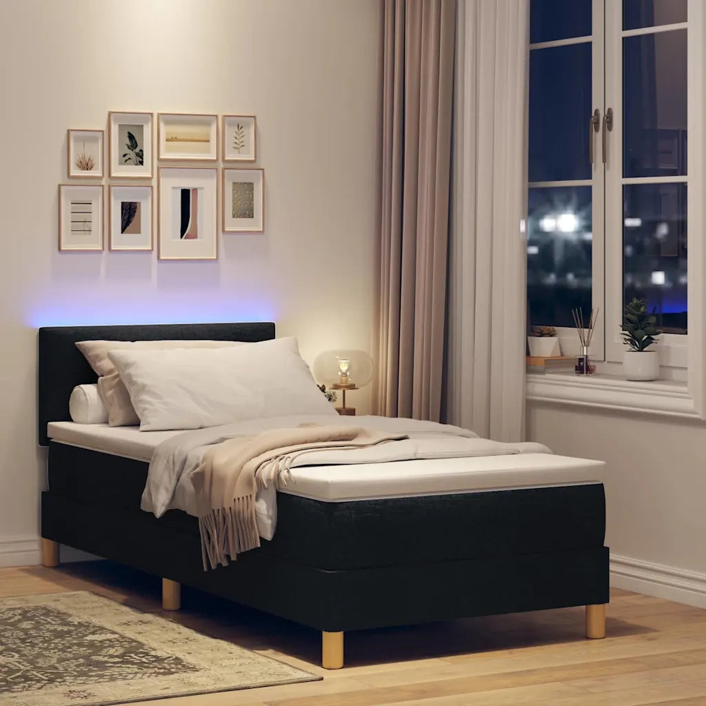 Letto a Sorgente LED con materasso Nero 90 x 200 cm Tessuto