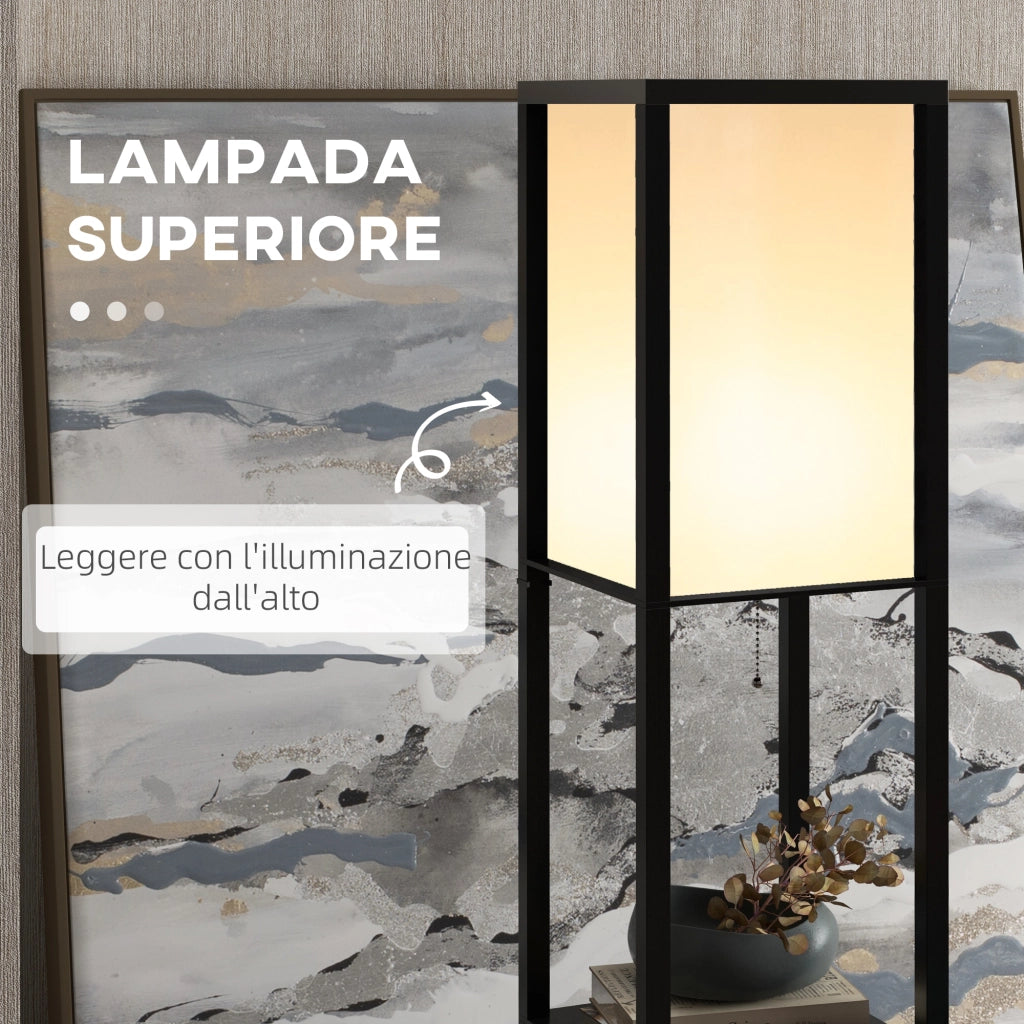 Lampada a Terra con Mensole ¨C Zephmum ¨C Nero e Bianco 26x26x160 cm