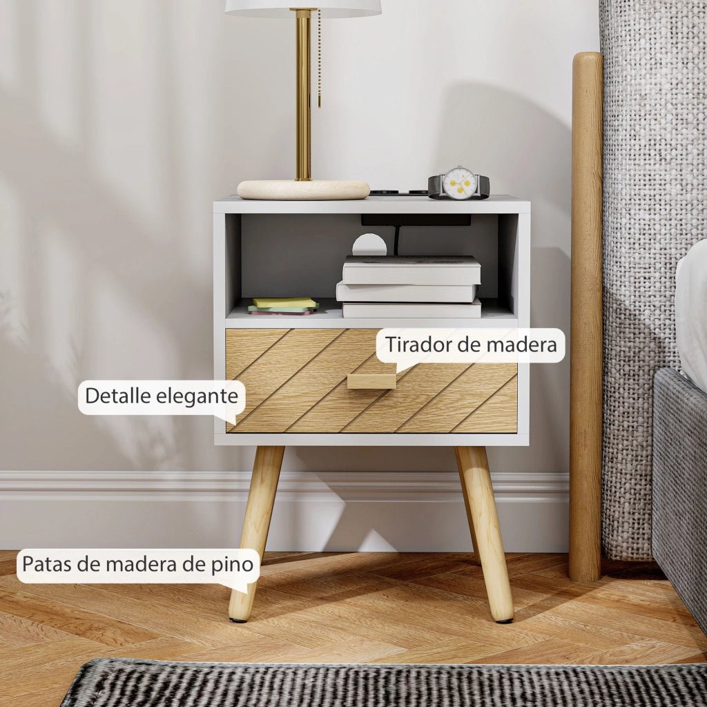 Comodino con Stazione di Ricaricare ¨C zephmum ¨C 2 Prese AC, USB, Tipo-C, Bianco
