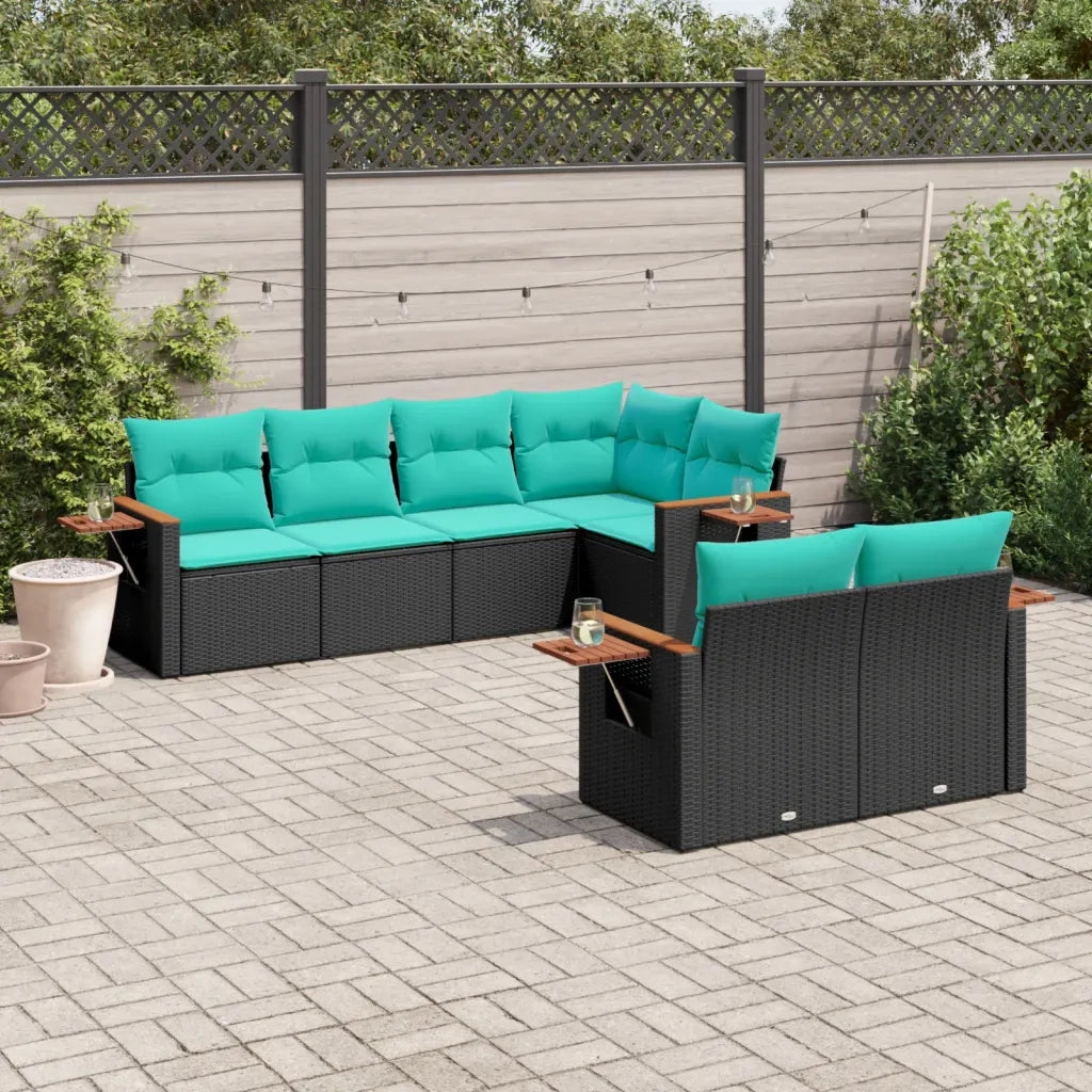 Set Divani da Giardino 7 pz con Cuscini Nero in Polyrattan 3226981