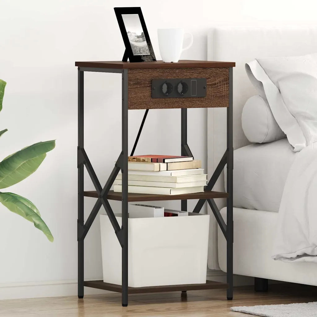 Comodino | Armadio da Notte | Mobiletto da notte con lo scaffale Rovere Marrone 41 x 31 x 76 cm
