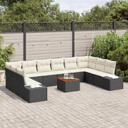Set Divano da Giardino con cuscino 11 pcs Nero polyrattan