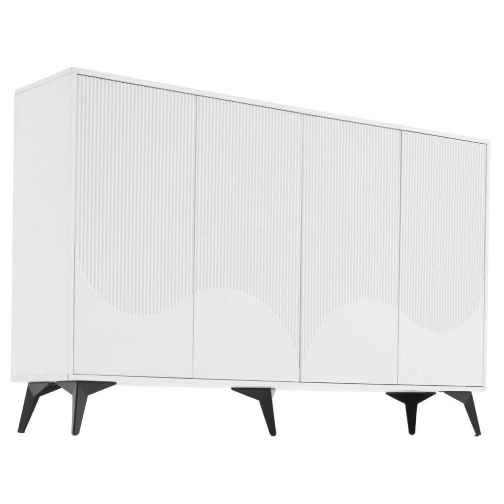 Credenza moderna bianca 160 cm con 4 ante; ripiani regolabili e struttura in metallo