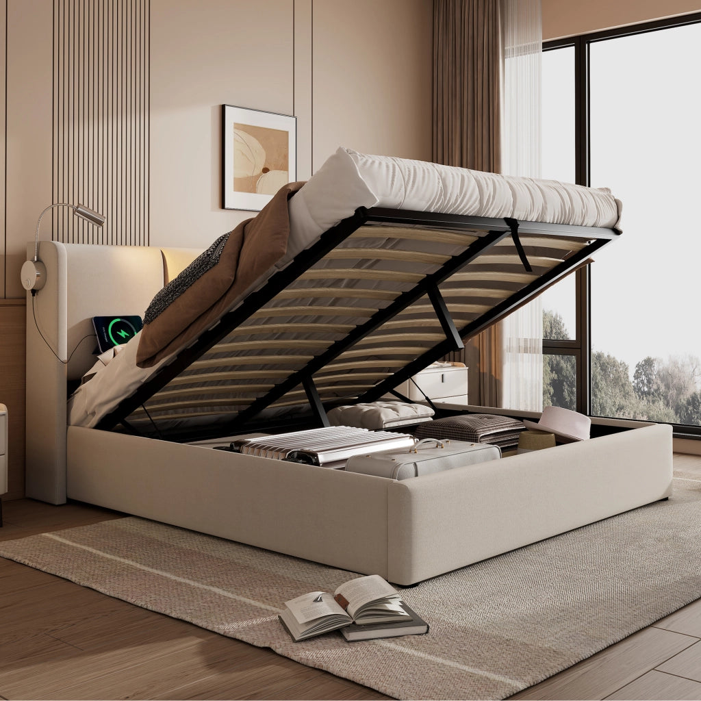 letto imbottito lino beige 140x200 cm