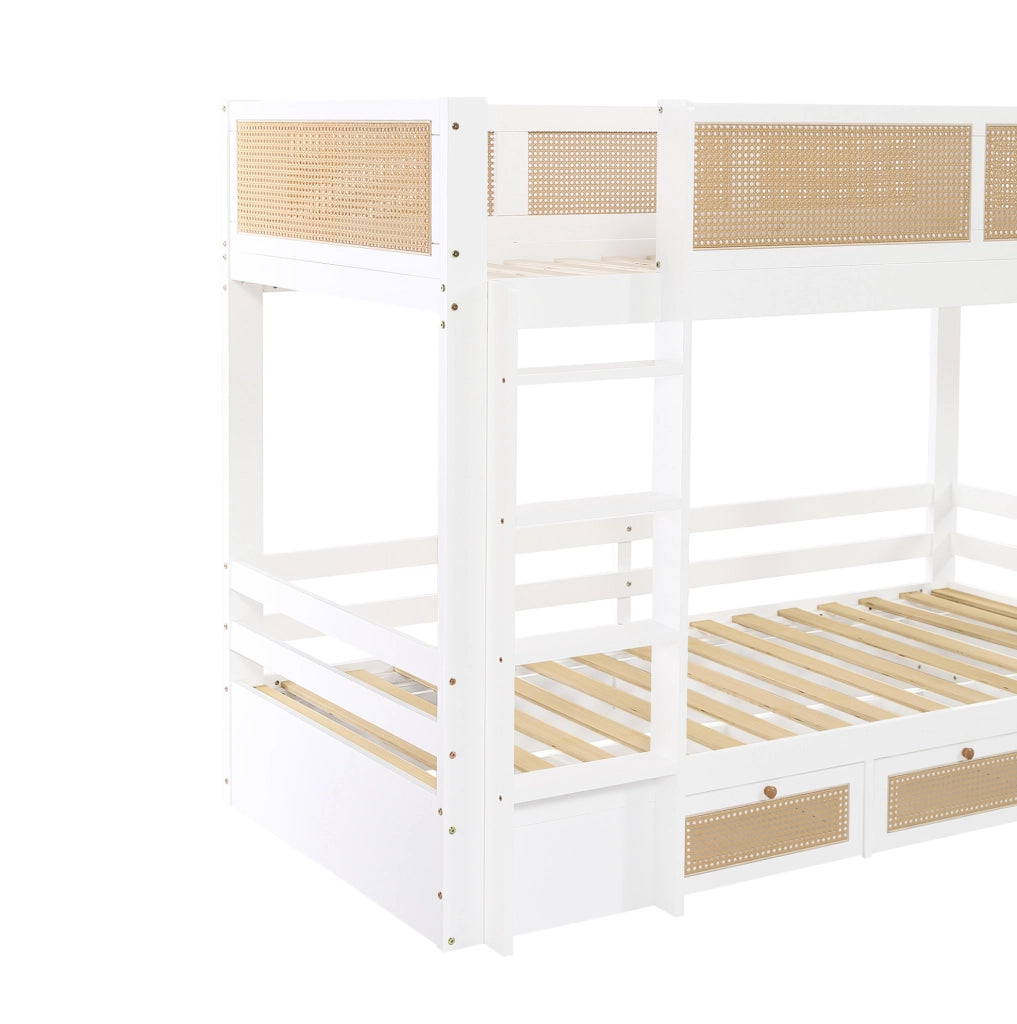 Letto a castello per bambini con 3 cassetti e scala a 4 gradini 90x200 cm