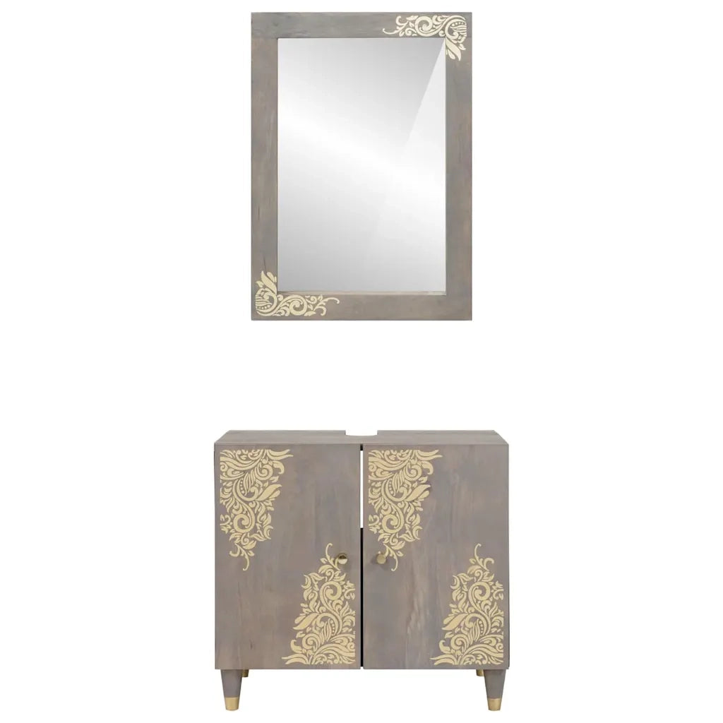Set di Armadi da Bagno | Armadio da bagno 2 pz Grigio Legno di mango massello