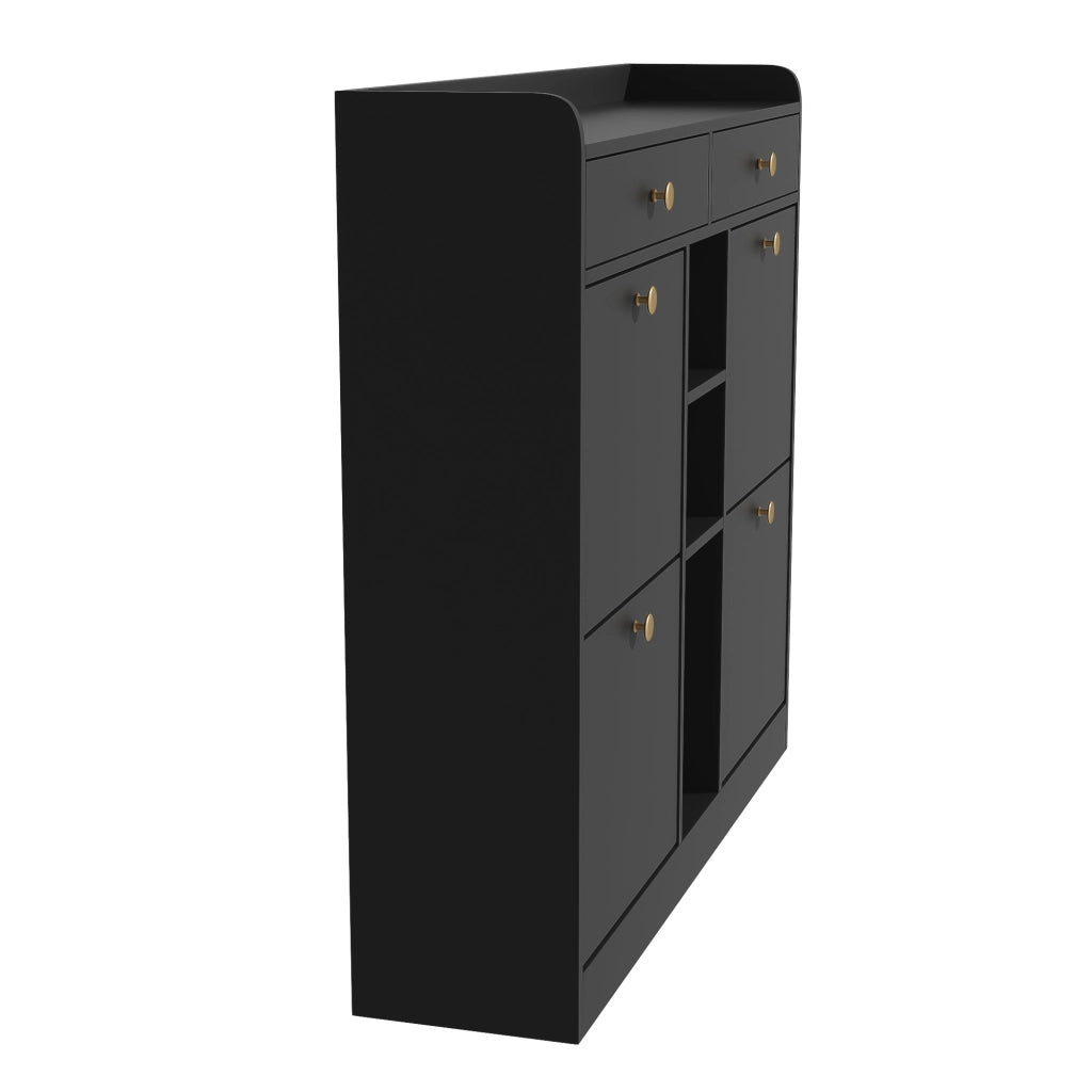Scarpiera Nera 110×26×100 cm con 4 Ante a Ribalta; 2 Cassetti e 3 Vani Aperti; Mobile Porta Scarpe Salvaspazio