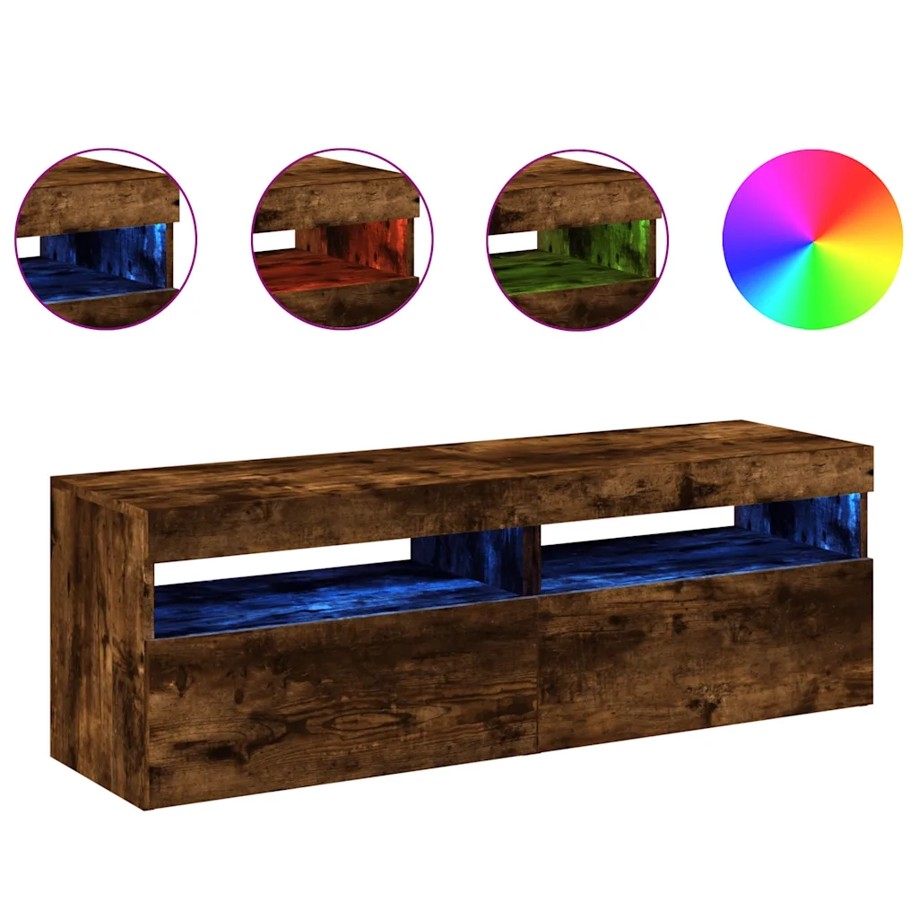 Mobili Porta TV con Luci LED 2 pz-Set di 2 Credenza per TV Rovere Fumo 60x35x40 cm