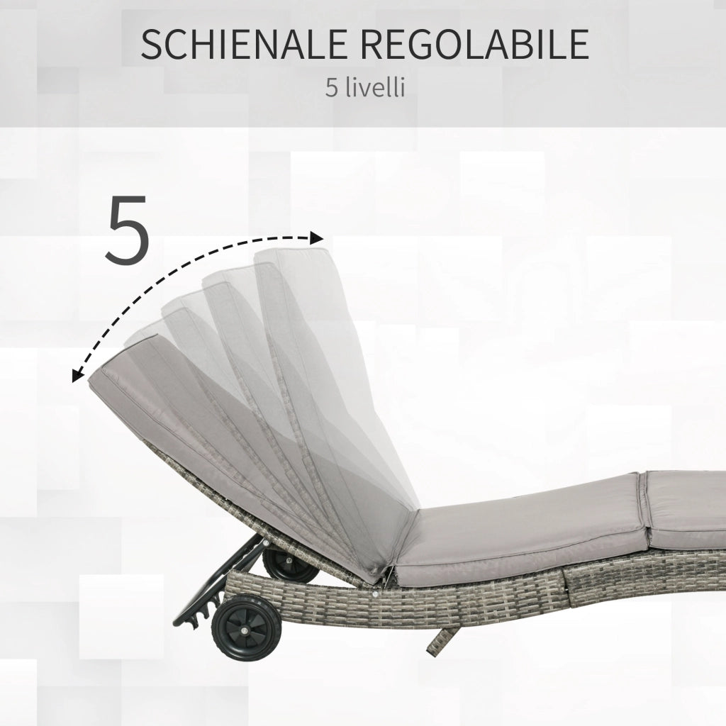 Sdraio da Giardino in Rattan PE ¨C Xylo ¨C Schienale Regolabile, Cuscino, 207x70x70cm, Grigio