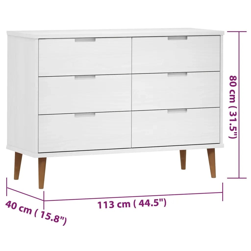 Cassettiera MOLDE Bianca 113x40x80 cm in Legno Massello di Pino CFW8769487