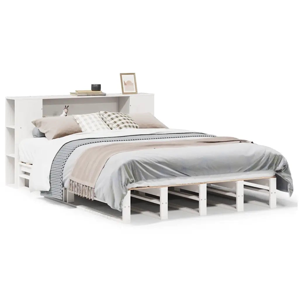 Letto Libreria senza Materasso-Struttura Letto con contenitore Bianco 150x200 cm Legno Massello