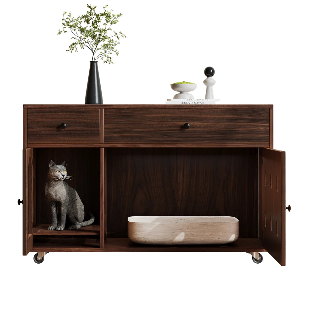 Mobile Toilette per Gatti con Porta ¨C MINIMAL ¨C Noce, 100x45x66 cm