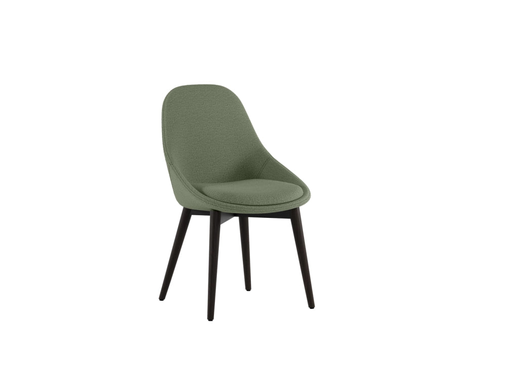 Sedia da pranzo Astrid con struttura in massello di noce e seduta imbottita in tessuto verde - Design contemporaneo ed elegante
