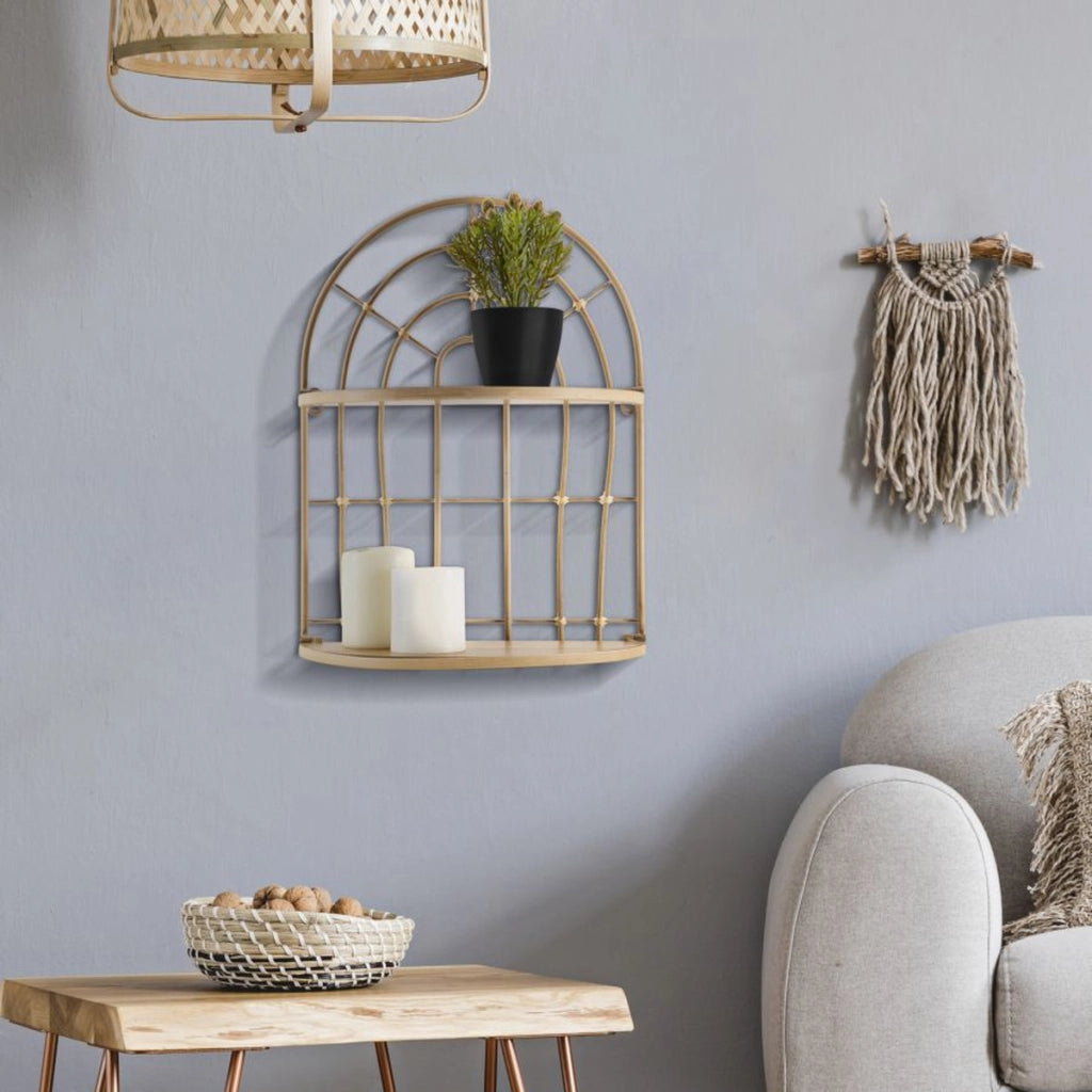 Mensola doppia Arch in ferro e rattan — 34,5x18x45,5 cm