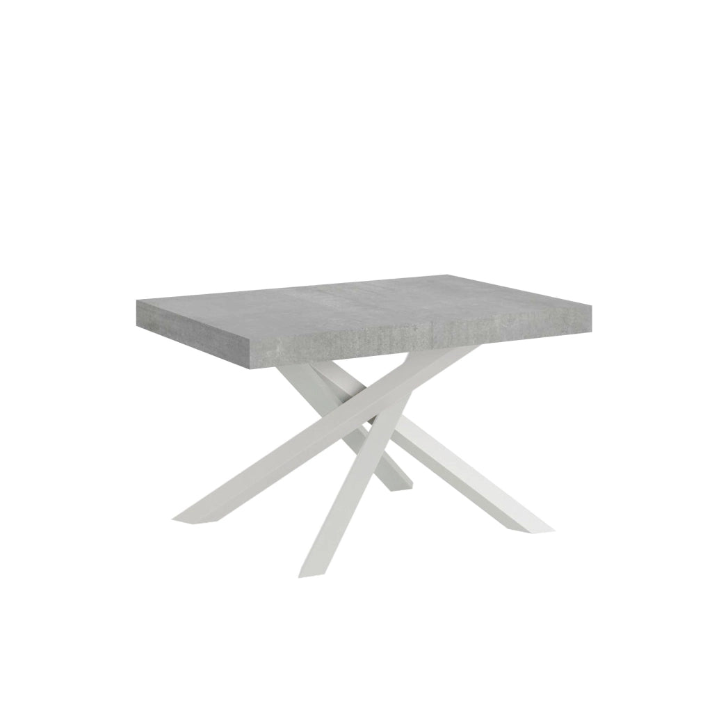 Tavolo Allungabile 130-390x90x77 cm Volantis Premium Cemento Telaio Bianco