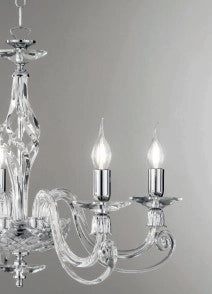LAMPADARIO 1306 (8+4) 2 PIANI TRASPARENTE E CROMO ATTACCO E14 D.93CM