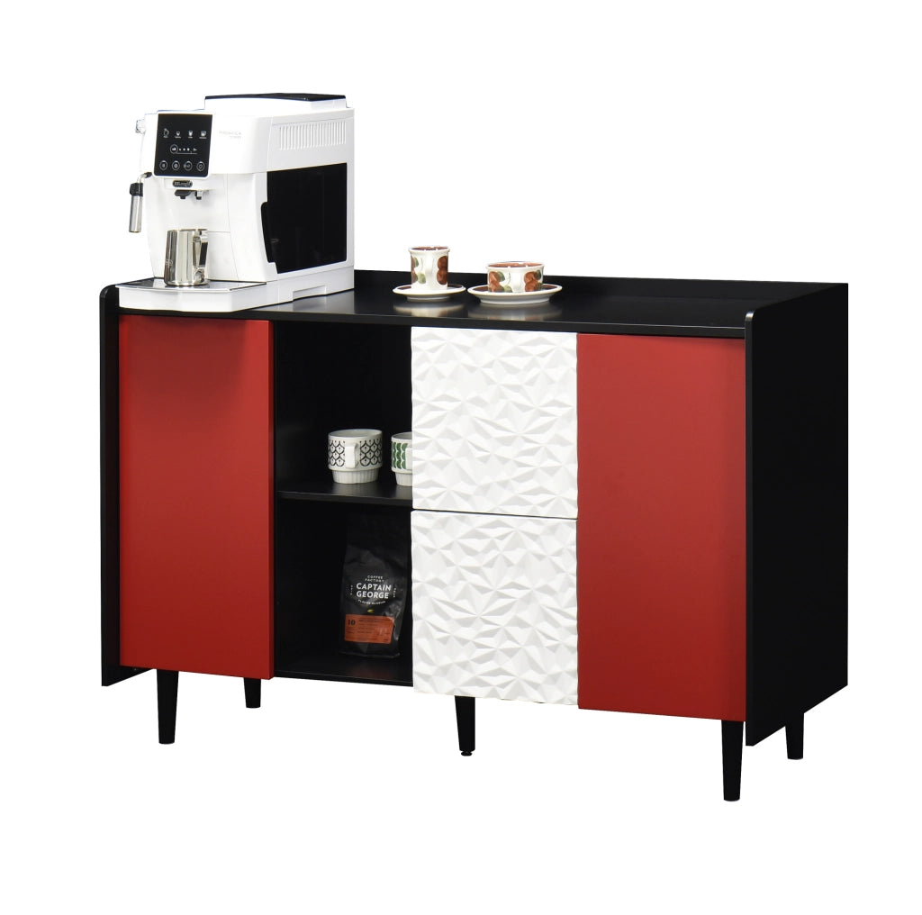 Credenza buffet con 2 cassetti e vano aperto 120x40x80 cm in MDF nero e rosso