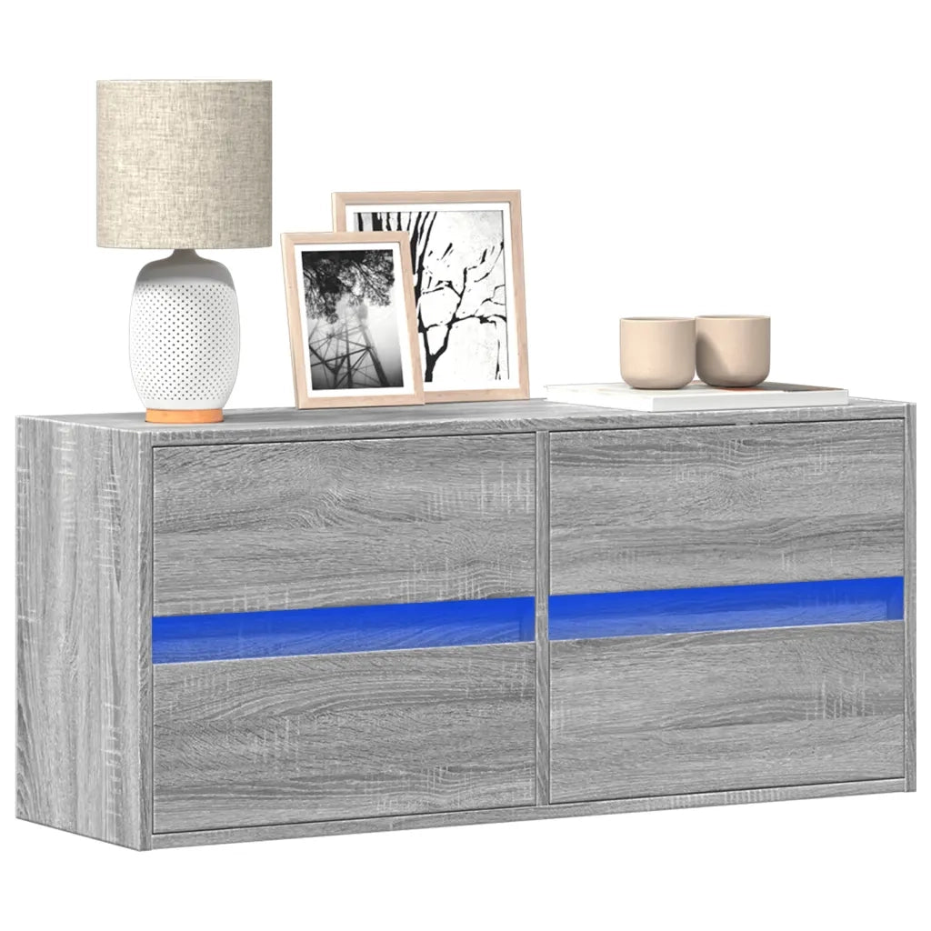 Mobile TV a Parete | Armadietto TV | Mobile Porta TV con Luci LED Grigio Sonoma 100x31x45 cm