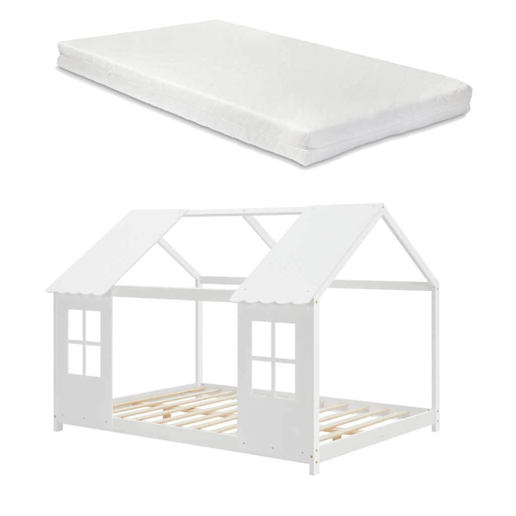 Letto Tostedt per Cameretta a Forma di Casetta con Materasso 140 x 200 Bianco [en.casa]