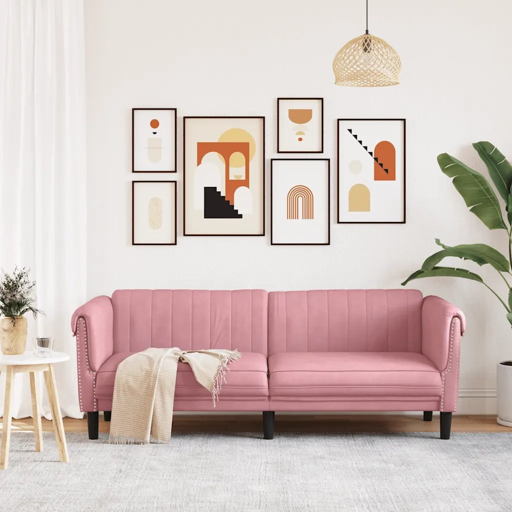 Divano a 3 Posti-Sofa 3 Posti Rosa in Velluto