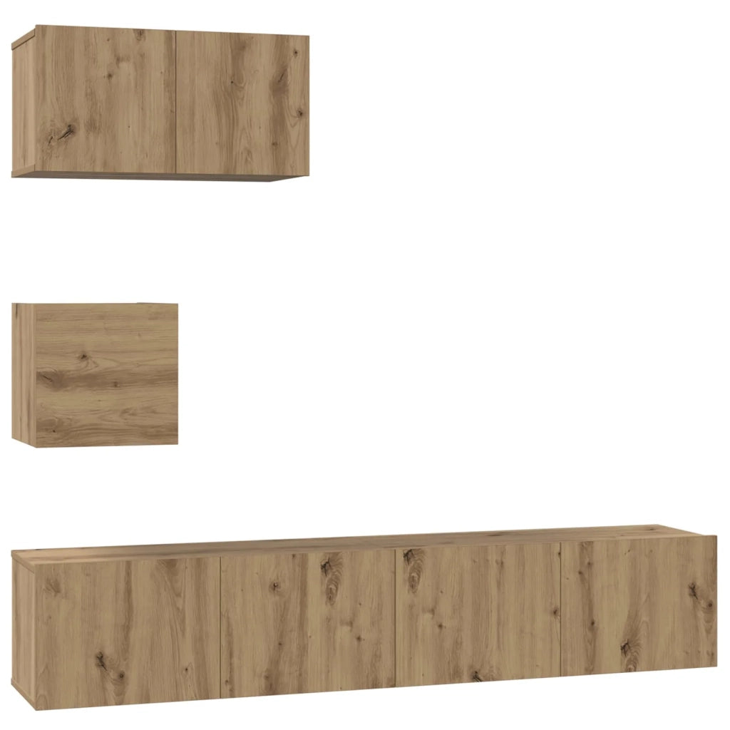 Set mobile TV 3 pz-Credenza per TV Rovere artigianale Legno multistrato 603418