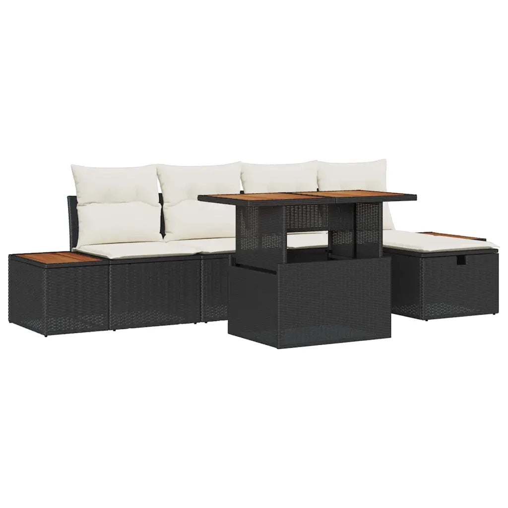 Set Divano da Giardino 6 pcs Nero polyrattan
