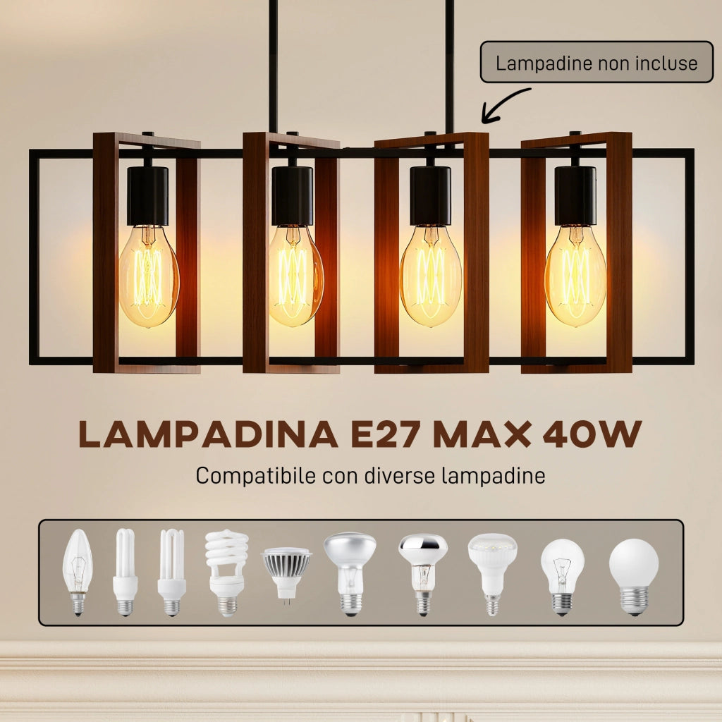 Lampadario Rustico a Sospensione ¨C zephmum ¨C Nero e Marrone, 80x21x90-130 cm