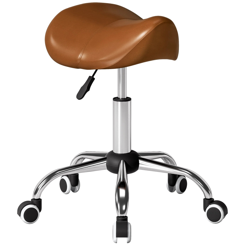 Sgabello da Lavoro Regolabile ¨C Xylo ¨C Altezza 49-61cm Marrone con Rotelle