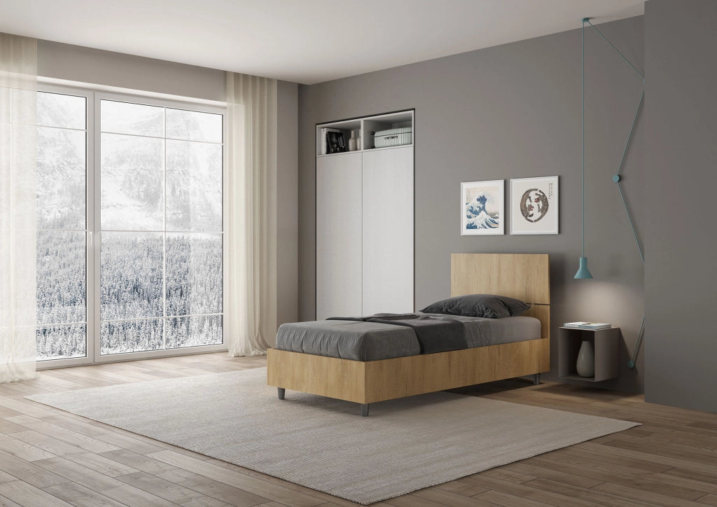 BS COM Letto singolo con rete 80x190 testata dritta quercia