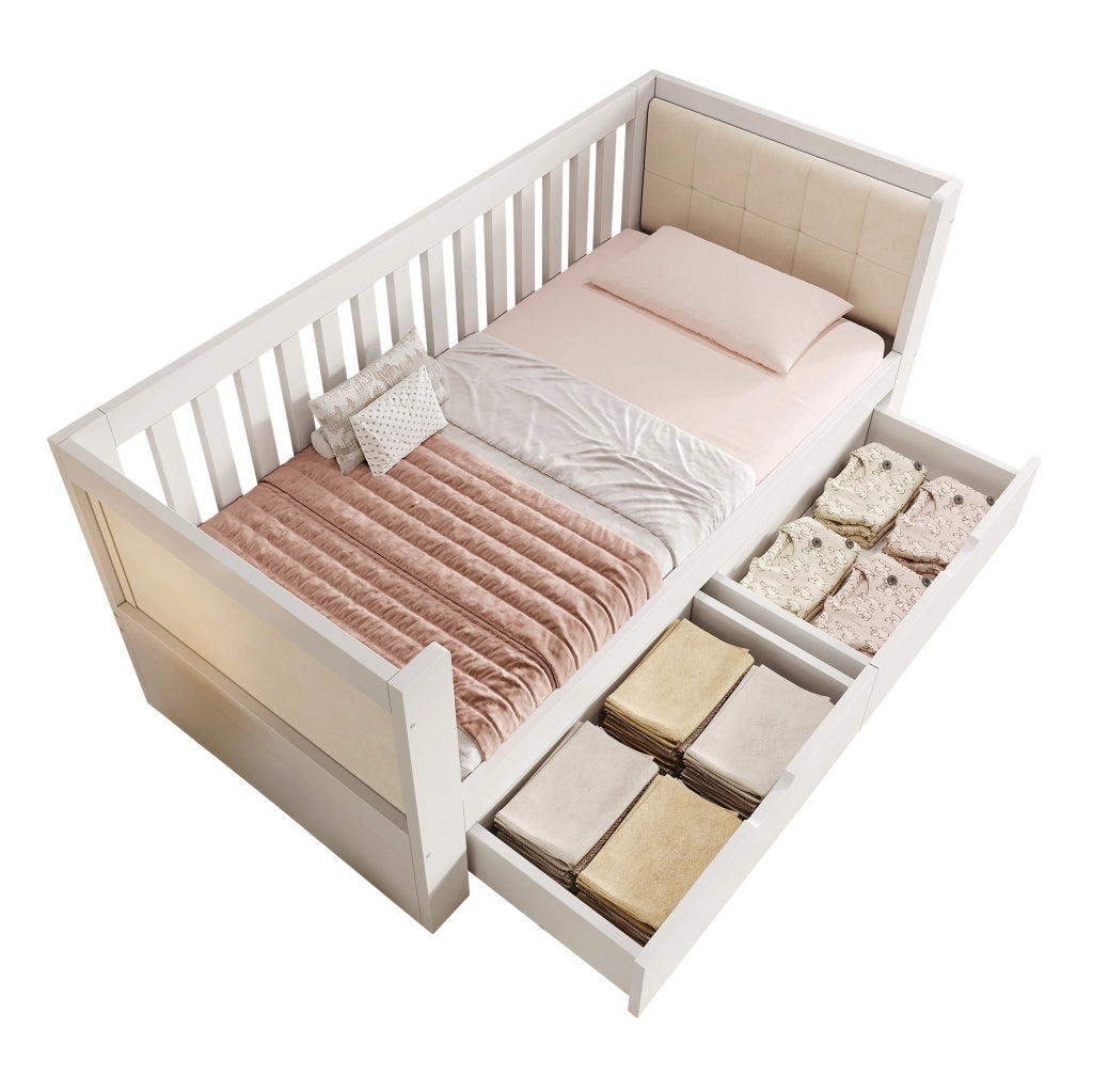 Letto da giorno 90x200 cm con 2 cassetti in legno bianco