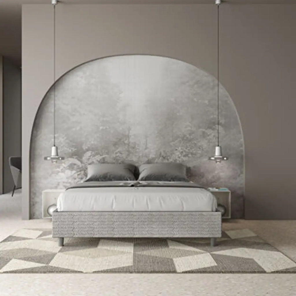 Letto matrimoniale contenitore imbottito 160x210 tessuto Aragona 1 bianco Azelia