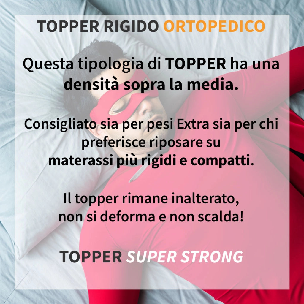 TOPPER RIGIDO King size 200X200 Cm, Topper molto alto ortopedico Anche per pesi extra ALTO 10 Cm | Topper sfoderabile anallergico con elastici per fissaggio - MOD. FISIO H10