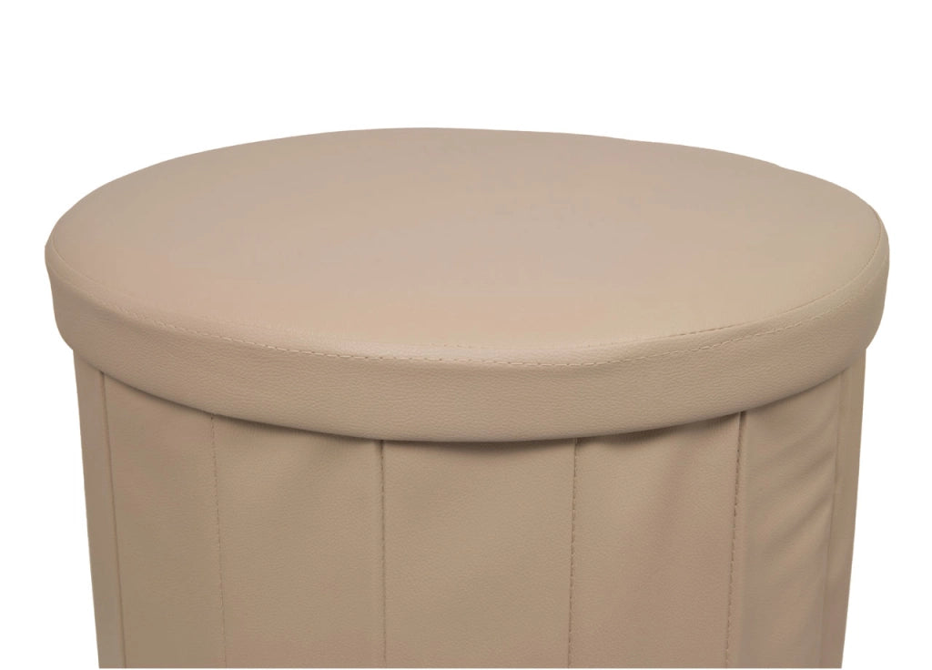 Pouf Salotto Contenitore Ecopelle Rotondo Pieghevole Tinta Unita - Pouf - Tortora