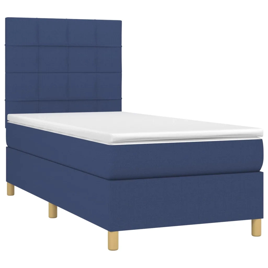 Letto singolo | Letto per adulti | Giroletto a Molle con Materasso Blu 90x190 cm in Tessuto