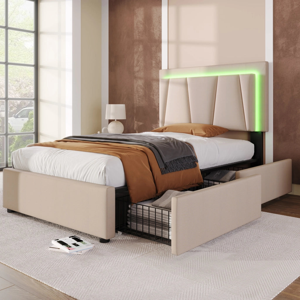 letto imbottito legno beige 90 x 200 cm