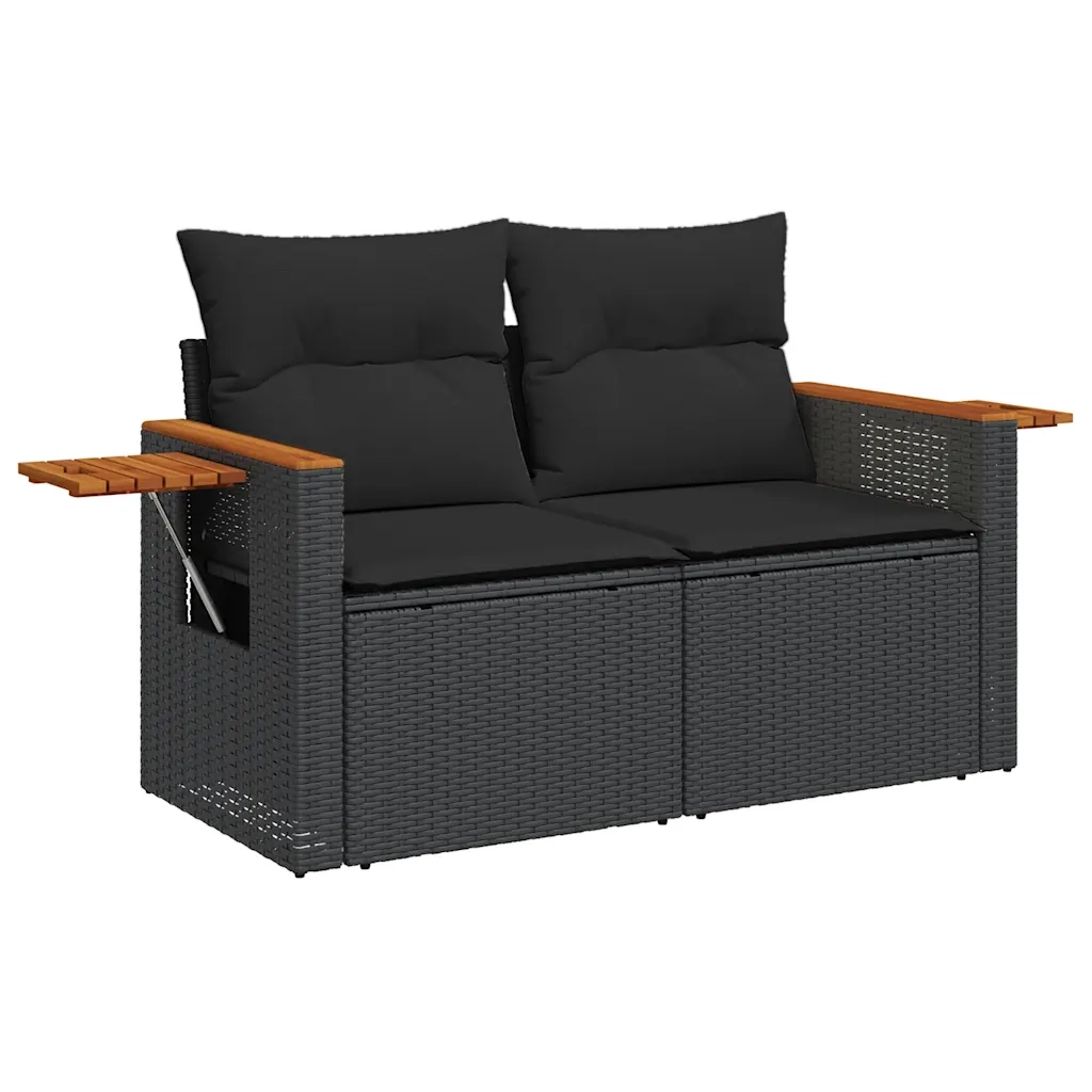 Set Divano da Giardino 6 pz con Cuscini Nero Polyrattan Acacia 3327583