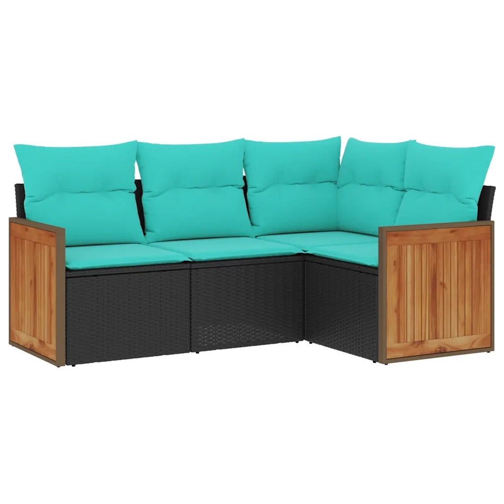 Set Divani da Giardino 4 pz con Cuscini Nero in Polyrattan 3227611