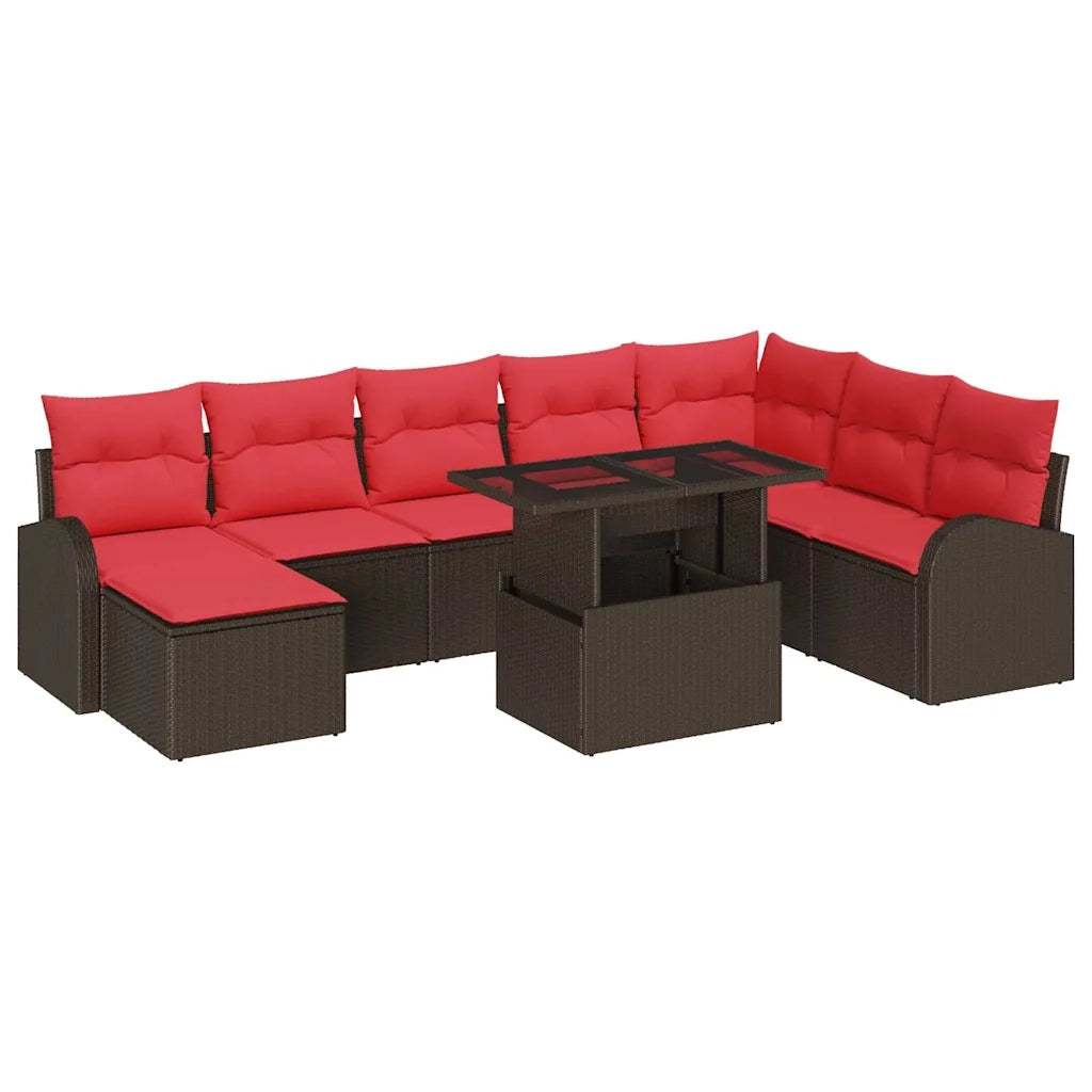 Set Divano da Giardino 9 pcs Marrone e Rosso polyrattan 3348700