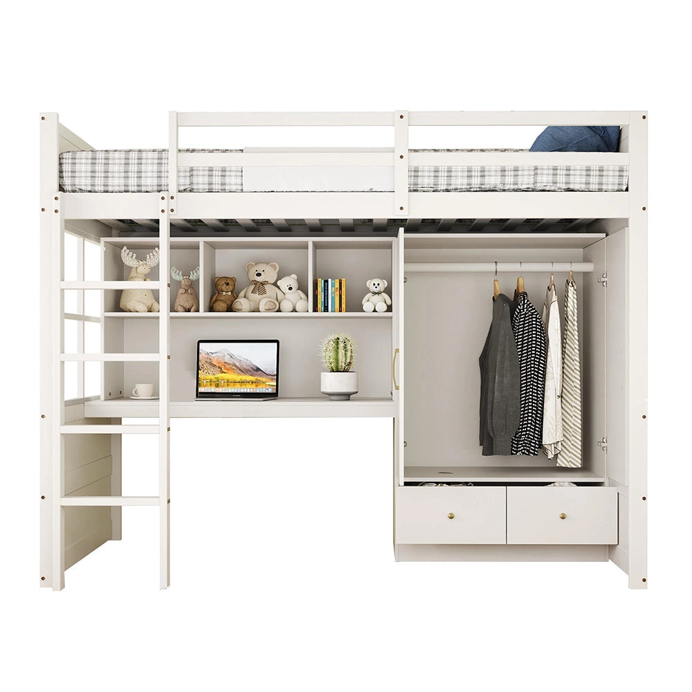 Letto a soppalco - Xylo - 90x200 cm bianco con scrivania