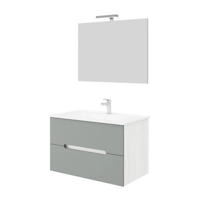 Mobile bagno sospeso 80 rovere bianco e tortora con lavabo e specchio  Iris