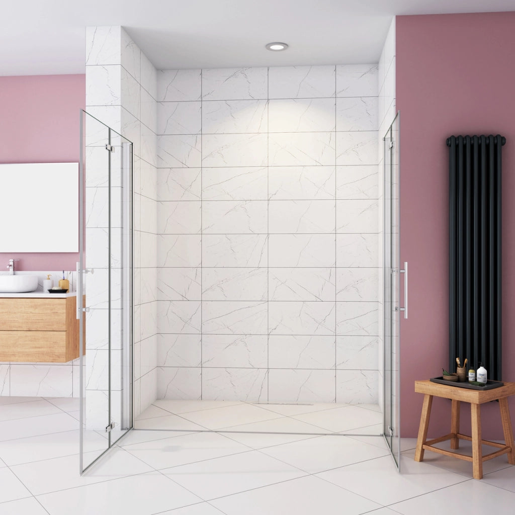Box Doccia in Linea per Nicchia 185 cm Doppia Porta Battente 4 Ante Pieghevoli Saloon Vetro Temperato 6 mm Anticalcare 155 cm (70+90: 1518-1558 mm)
