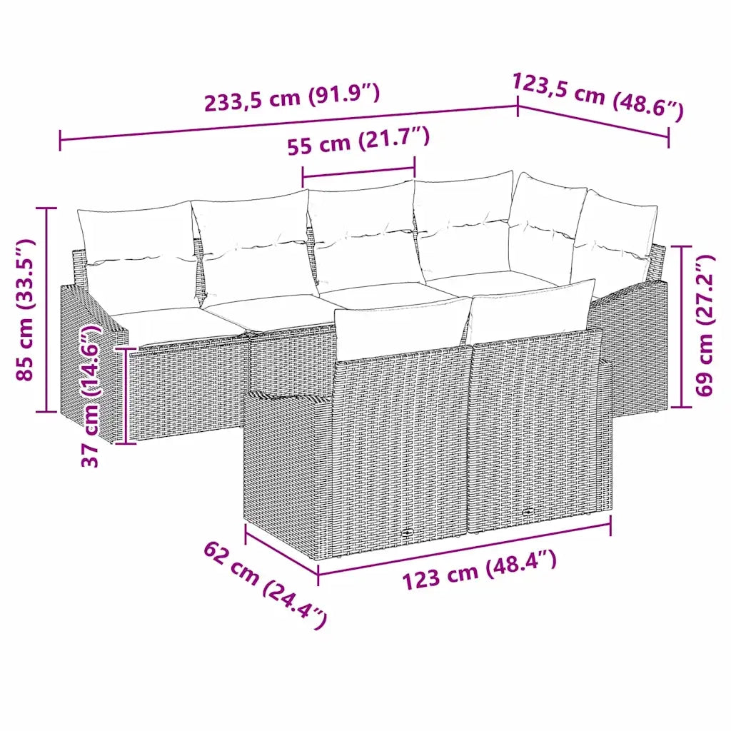 Set di divani con cuscino 7 pcs Marrone polyrattan 3346758