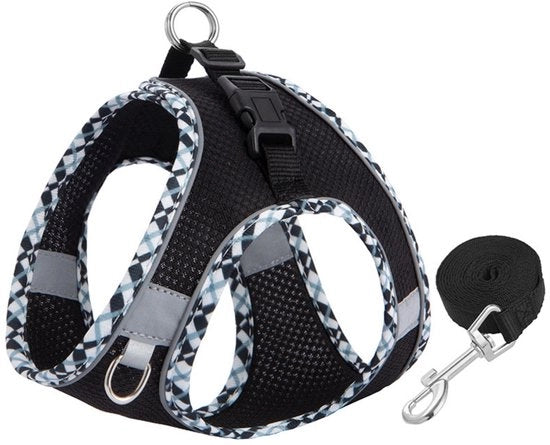 Abbigliamento per gatti - Abbigliamento per cani Anti-fuga linea - Abbigliamento per gatti adattabile - Giacca respirante in cotone riflettente a quadri - Set di cintura di sicurezza e linea - Abbigliamento per gatti - Mod. L