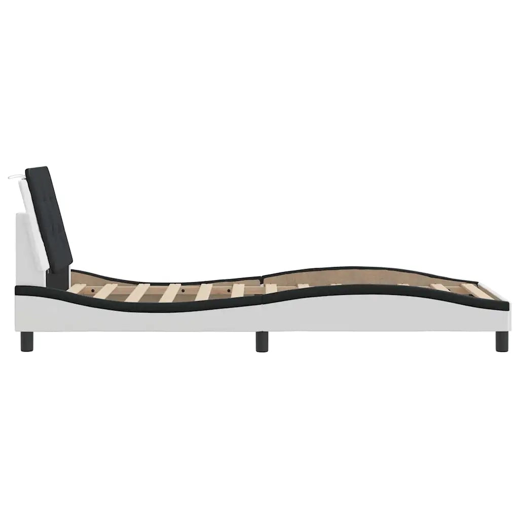 Letto singolo | Letto per adulti | Giroletto senza Materasso Zadar Nero e Bianco 90x190 cm in Similpelle