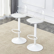 Set da 2 sedie a trave regolabili: schienale trasparente + gambe in metallo bianco, altezza regolabile da 82 a 104 cm, rotazione a 360¡ã.