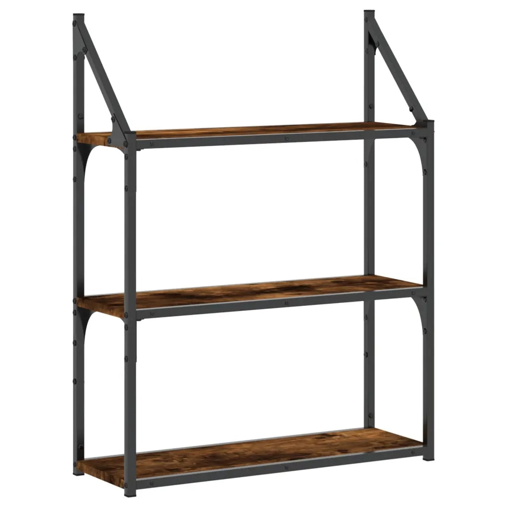 Scaffale Parete 3 Ripiani Rovere Fumo 60x21x78,5 cm Multistrato 835451