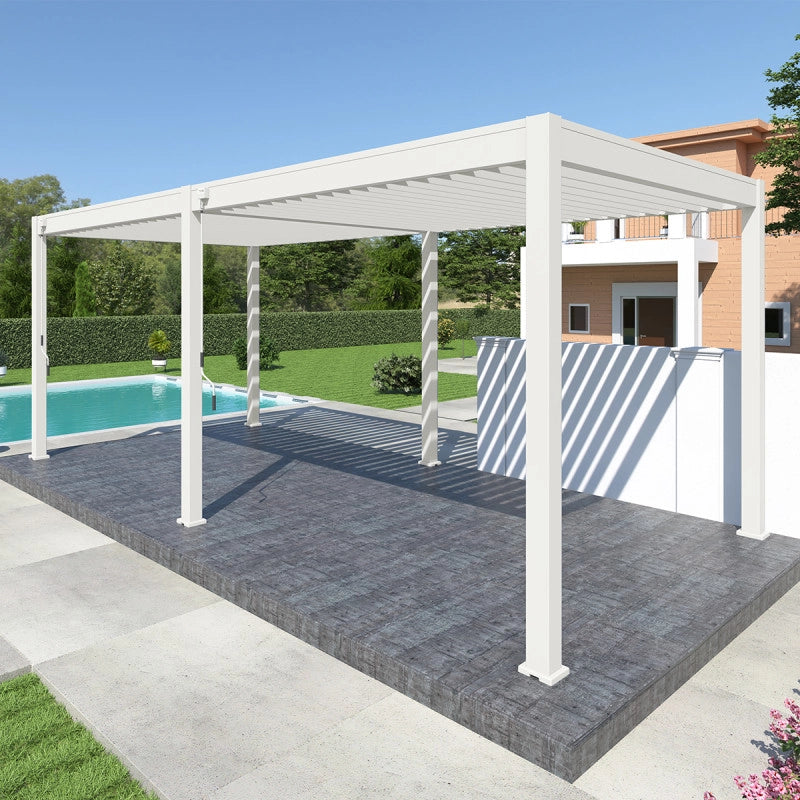Pergola bioclimatica OmbrÃ©a autoportante VS - 3x6M Bianco + 2 tende