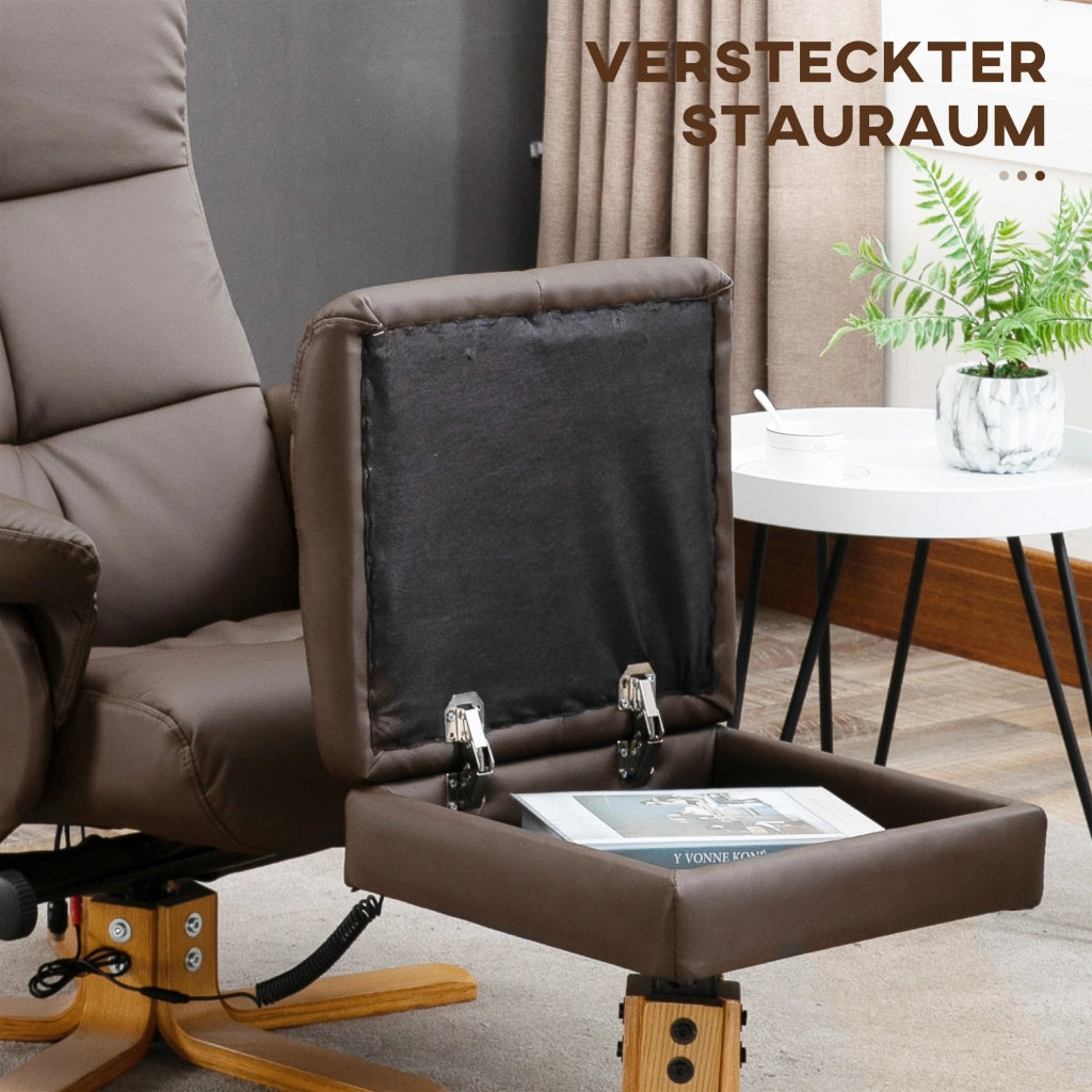 POLTRONA Massaggiante con Pouf, 145°, Similpelle Marrone
