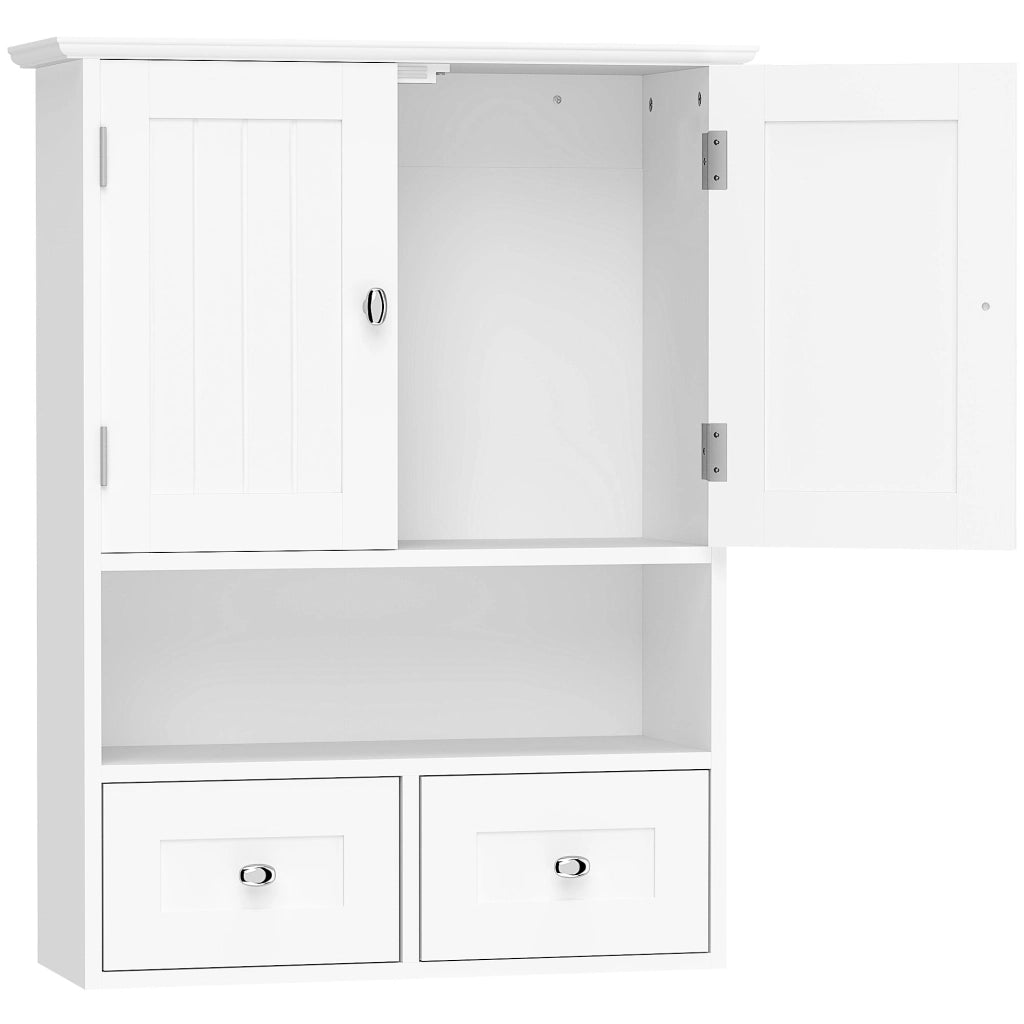 Armadietto da Bagno Sospeso con 2 Ante e 2 Cassetti ¨C zephmum ¨C 50.8x17.8x66 cm Bianco